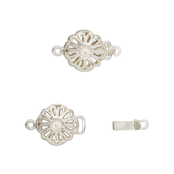 Clasp, JBB Findings, tab, sterling silver, 10mm round flower with cup and peg. Sold individually. image number 0