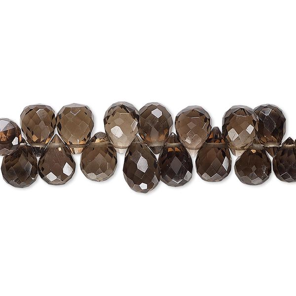 Bead, smoky quartz (heated / irradiated), 7x5mm-8x6mm hand-cut top-drilled faceted teardrop, B- grade, Mohs hardness 7. Sold per 4-inch strand. image number 0