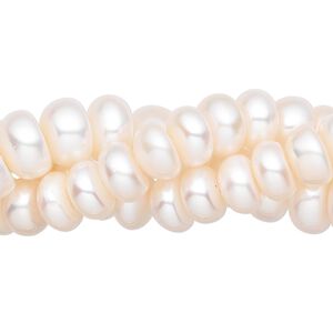 Pearl, cultured freshwater (bleached), white, 8-9mm button, B- grade, Mohs hardness 2-1/2 to 4. Sold per pkg of (3) 14-inch strands.