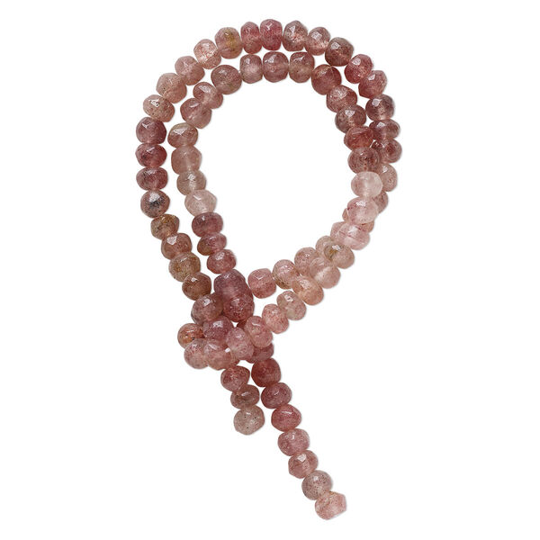 Bead, strawberry quartz (natural), shaded light to dark, 5x3mm-6x5mm hand-cut faceted round and rondelle, B- grade, Mohs hardness 7. Sold per 14-inch strand, approximately 80 beads. image number 0
