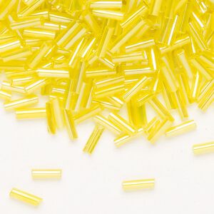 Bead, Ming Tree™, bugle bead, glass, pkg/1/4 pound, 1/4 inch, rainbow transparent yellow.