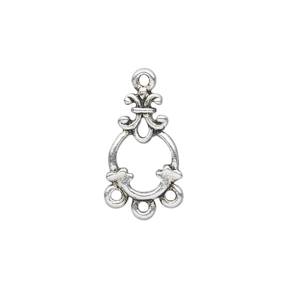 Drop, antique silver-plated "pewter" (zinc-based alloy), 16x12mm single-sided fancy teardrop with 3 loops. Sold per pkg of 10. image number 0