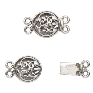 Clasp tab 1pkg1 sterling silver, 13mm round, 2-strand
