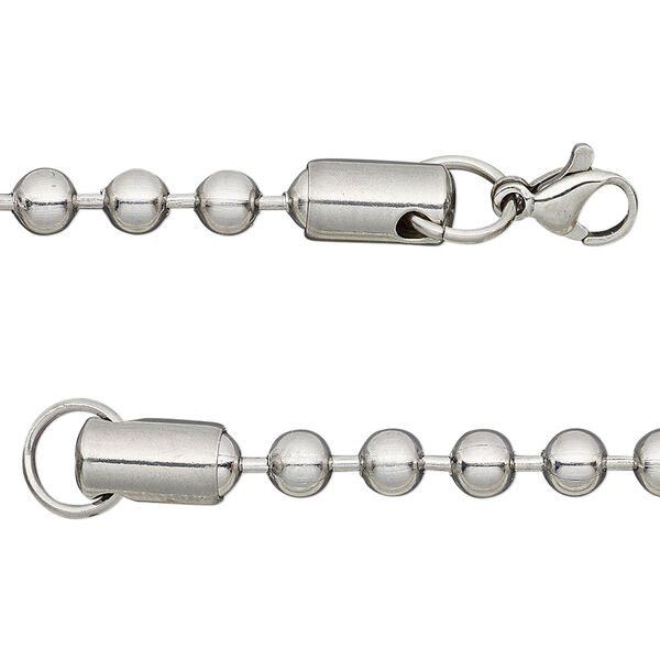 Chain, stainless steel, 4.5mm ball, 24 inches with lobster claw clasp. Sold individually. image number 0