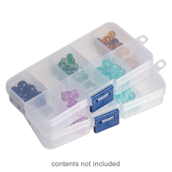 Organizer box, plastic, clear and blue, 5 x 2-1/2 x 1-inch with hang tab, 10 compartments. Sold per pkg of 4. image number 0