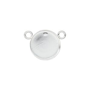 Connector, sterling silver, 15mm round with 14mm bezel cup setting. Sold individually.