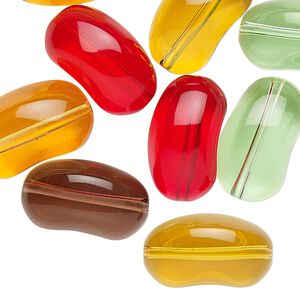 Bead, glass, transparent assorted colors, 19x11mm jelly bean. Sold per pkg of 10.