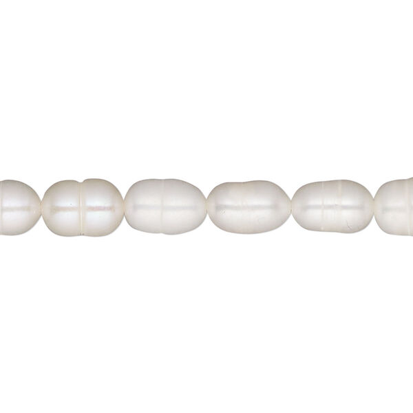 Pearl, cultured freshwater (bleached), white, 6-7mm rice, D grade, Mohs hardness 2-1/2 to 4. Sold per 15-inch strand. image number 0