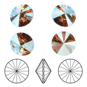 Chaton 4pk light Colorado topaz shimmer foil back, Crystal Passions® 14mm rivoli 1122