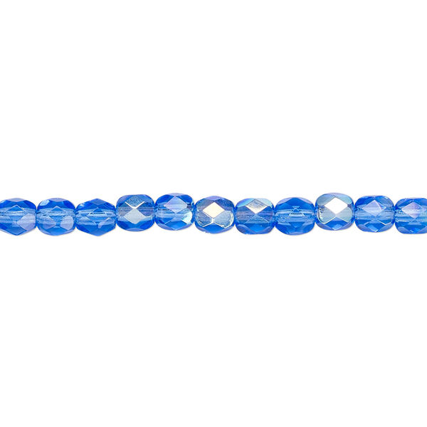 Bead, Czech fire-polished glass, light cobalt AB, 4mm faceted round. Sold per pkg of 1,200 (1 mass). image number 0