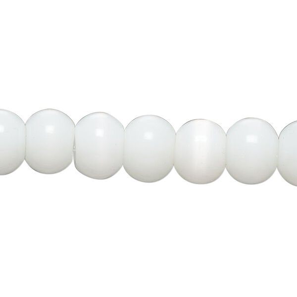 Bead, cat's eye glass (fiber optic glass), white, 9x7mm-10x8mm rondelle. Sold per 14-inch strand, approximately 50 beads. image number 0