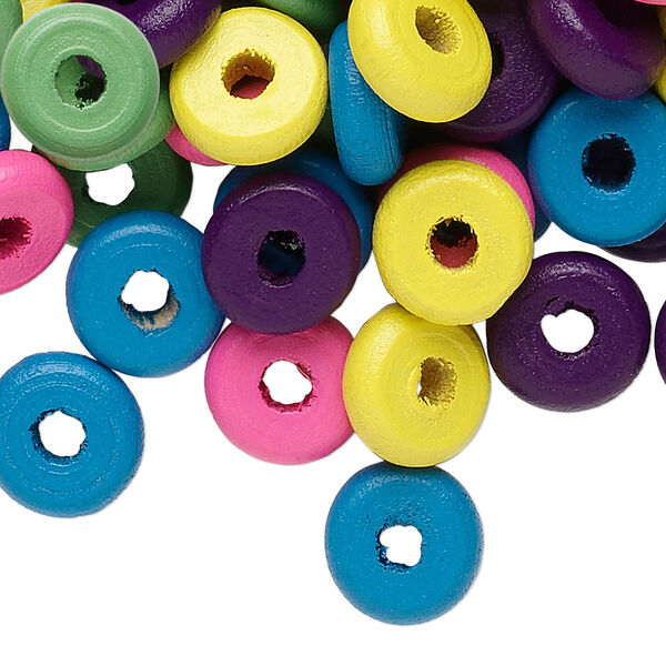 Bead mix, wood, mixed colors, 11x3mm rondelle. Sold per 90-gram pkg, approximately 560 beads. image number 0