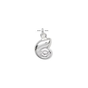 Charm, sterling silver, 11x9mm shell. Sold per pkg of 2.