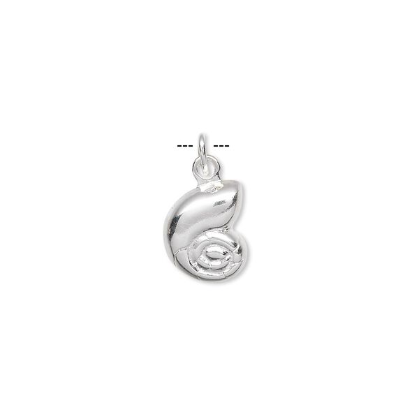 Charm, sterling silver, 11x9mm shell. Sold per pkg of 2. image number 0