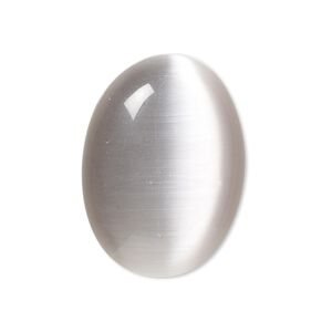 Cabochon, cat's eye glass (fiber optic glass), grey, 30x22mm calibrated oval, quality grade. Sold per pkg of 2.