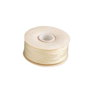 Thread, Nymo®, nylon, light tan, size D. Sold per 64-yard bobbin.