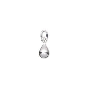 Drop, sterling silver-filled, 8x5mm puffed teardrop with closed jump ring. Sold per pkg of 2.