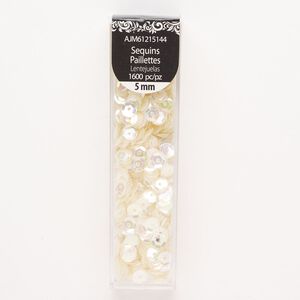 Sequin, plastic, cream AB, 5mm round. Sold per pkg of 1,600.