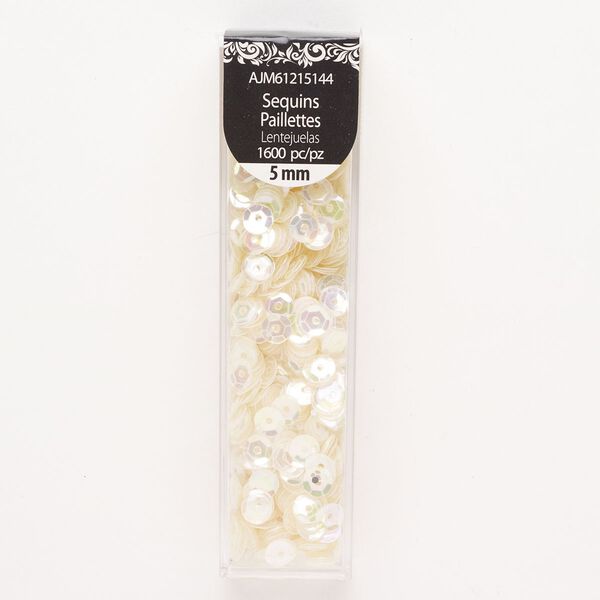 Sequin, plastic, cream AB, 5mm round. Sold per pkg of 1,600. image number 0
