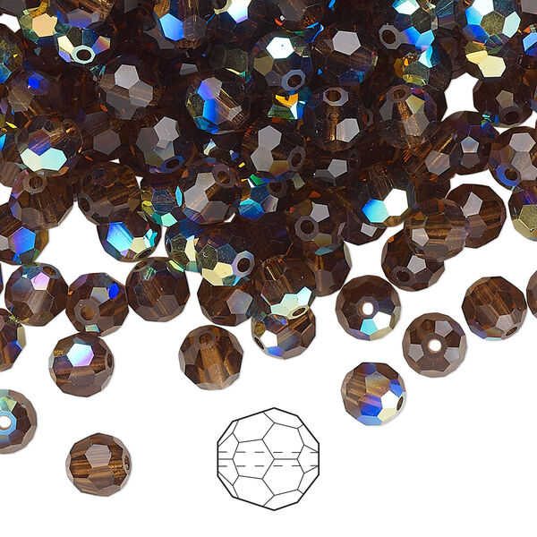 Bead 144pk smoked topaz AB, Preciosa Czech crystal 5mm round image number 0
