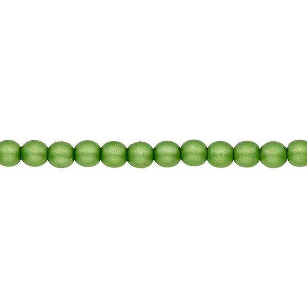 Bead, Czech pearl-coated glass druk, opaque matte green, 4mm round. Sold per 15-1/2" to 16" strand. image number 0