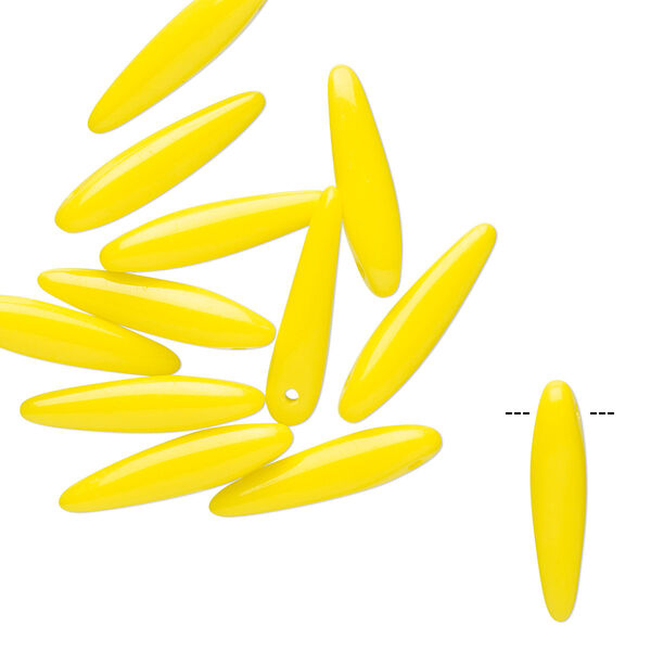 Bead, Preciosa Thorn™, Czech pressed glass, opaque yellow, 16x4mm top-drilled thorn. Sold per pkg of 20. image number 0