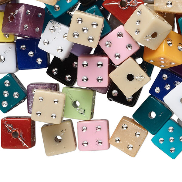 Bead mix, acrylic, mixed colors, 8x8mm dice. Sold per 75-gram pkg, approximately 160-180 beads. image number 0