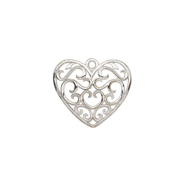 Charm, silver-plated brass, 18.5x16.5mm filigree heart. Sold individually. image number 0