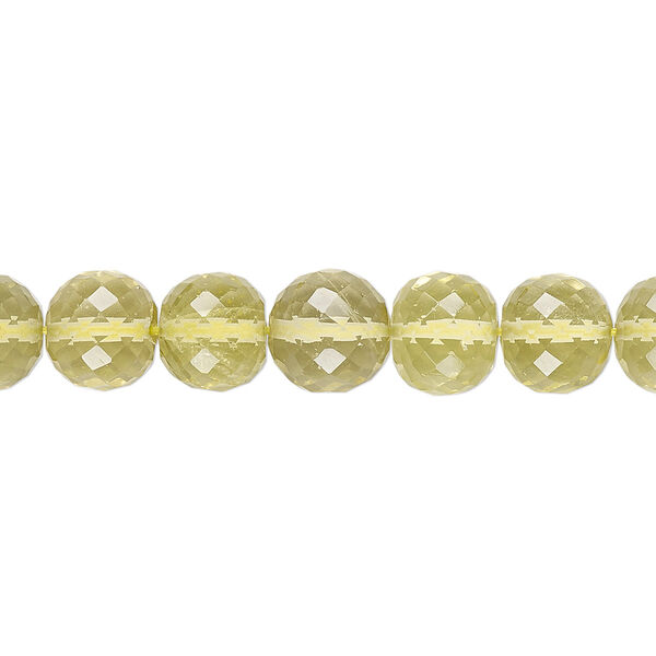 Bead, lemon quartz (heated), 8-9mm hand-cut faceted round, B+ grade, Mohs hardness 7. Sold per 8-inch strand. image number 0