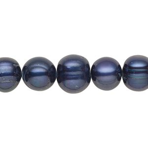 Pearl, cultured freshwater (dyed), dark blue, 8-10mm semi-round with 0.4mm hole, C grade, Mohs hardness 2-1/2 to 4. Sold per 15-inch strand.