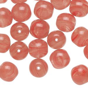 Bead glass 1pk 10mm round, 2 ounce opaque pink clear light cranberry
