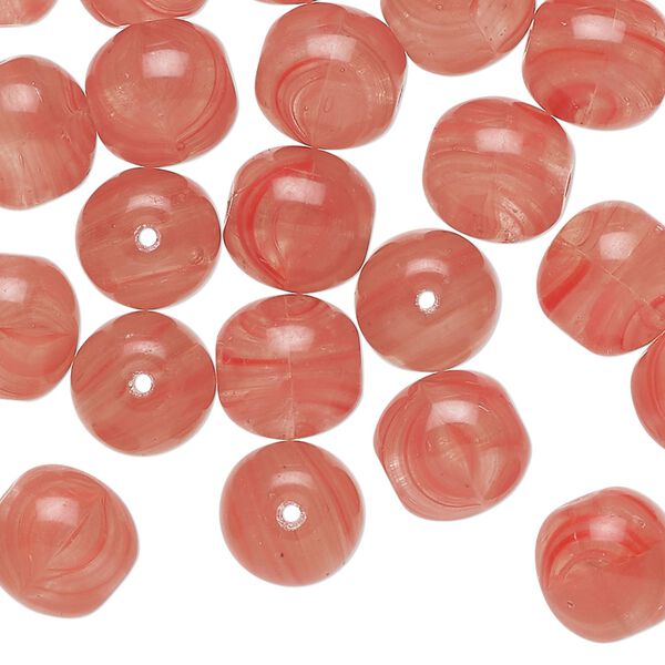 Bead glass 1pk 10mm round, 2 ounce opaque pink clear light cranberry image number 0