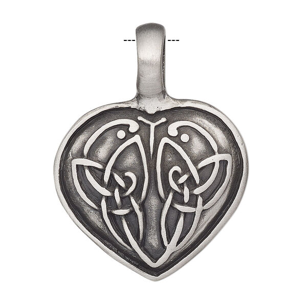Pendant, Powerful Pewter Pendants, antiqued pewter (tin-based alloy), 37.5x28mm single-sided heart with Celtic knot design and 6mm hole. Sold individually. image number 0