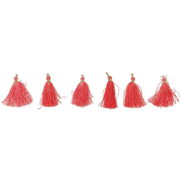 Tassel, polyester, salmon and gold, 1-1/2" tassel. Sold per pkg of 6. image number 0