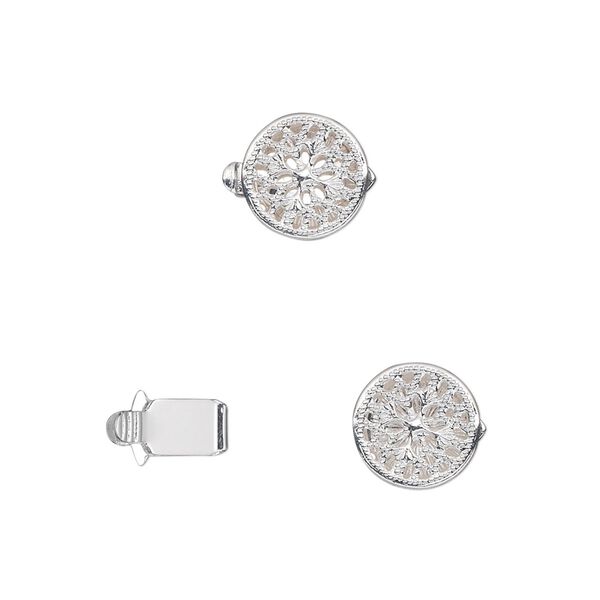 Clasp, tab, silver-plated brass, 9mm filigree round. Sold per pkg of 100. image number 0
