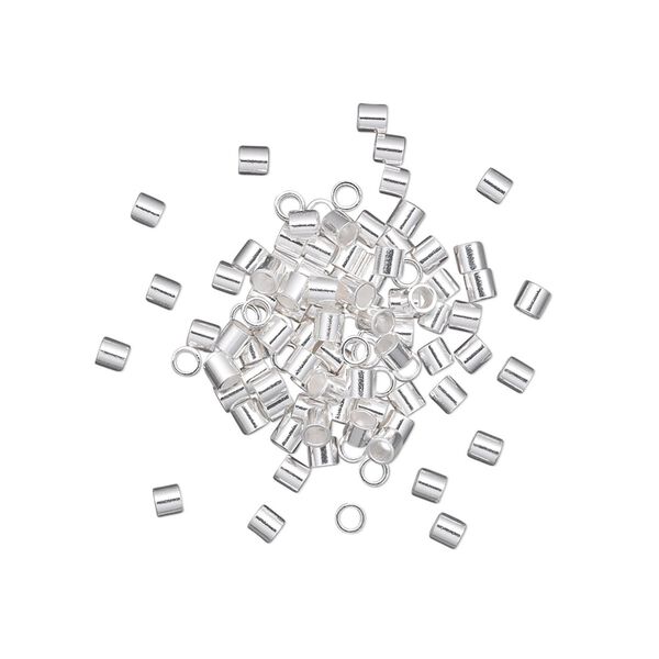 Crimp, sterling silver, 2mm cut tube with 1.3mm inside diameter, lightweight style. Sold per pkg of 100. image number 0