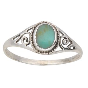 Ring, "turquoise" (imitation) resin and sterling silver, blue, 6x5mm oval, size 8. Sold individually.