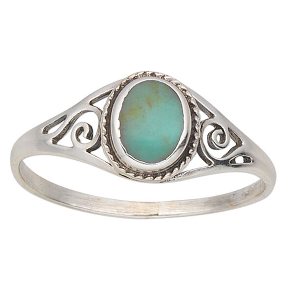 Ring, "turquoise" (imitation) resin and sterling silver, blue, 6x5mm oval, size 8. Sold individually. image number 0