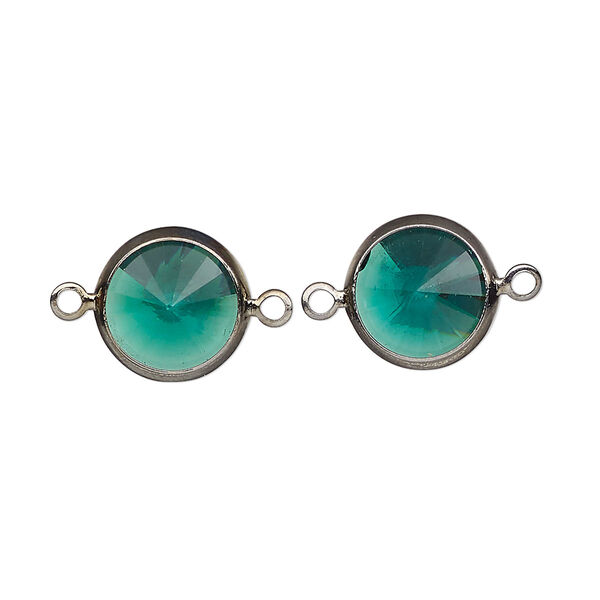 Link, Vintage Crystal™, crystal and gunmetal-plated brass, emerald, 12mm rivoli. Sold per pkg of 2. image number 0