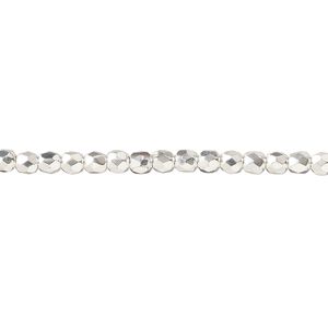 Bead, fire-polished, silver-plated glass, opaque clear, 3mm faceted round. Sold per 1 mass, approximately 1,200 beads.