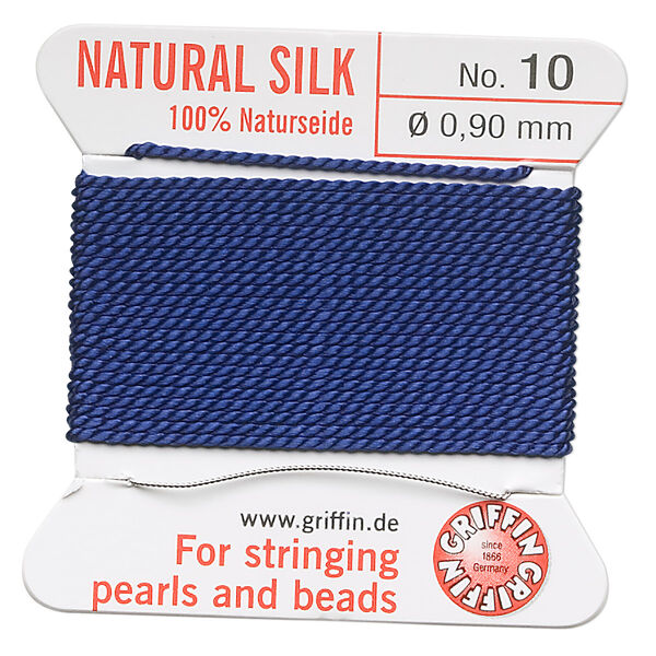 Thread, Griffin, silk, dark blue, size #10. Sold per 2-meter card (approximately 78 inches). image number 0
