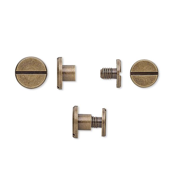 Rivet, twist-in, antique brass-plated brass, 8x5mm with 8mm flat round and 3mm shank. Sold per pkg of (4) 2-piece sets. image number 0