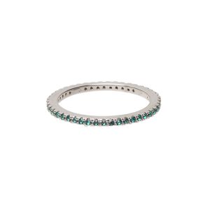 Ring, cubic zirconia and rhodium-plated sterling silver, green, 2mm wide eternity band, size 9. Sold individually.