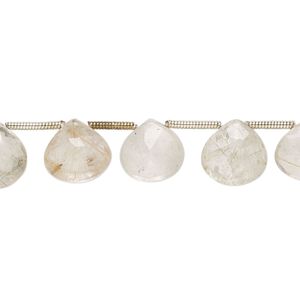 Golden rutilated quartz 1pkg17, hand-cut top-drilled faceted puffed teardrop bead natural 10x9mm-11x10mm
