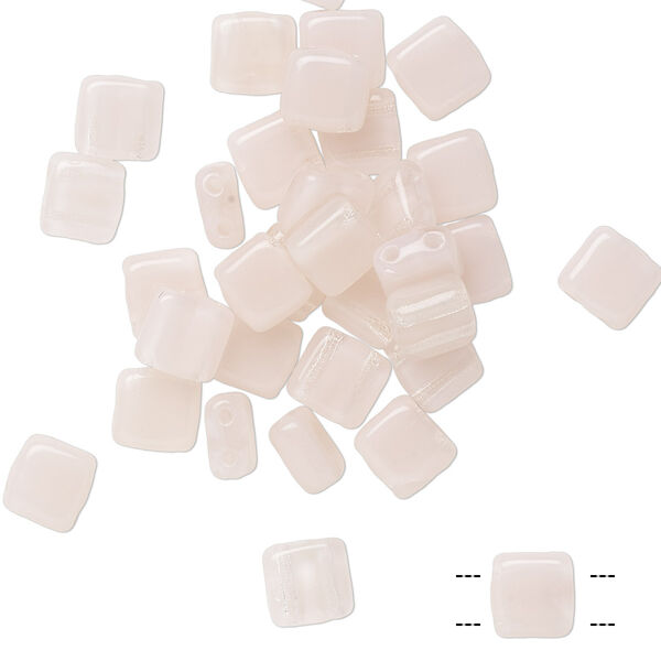 Bead, Preciosa, Czech pressed glass, translucent light pink opal, 6mm flat square with (2) 0.7mm holes. Sold per pkg of 40. image number 0