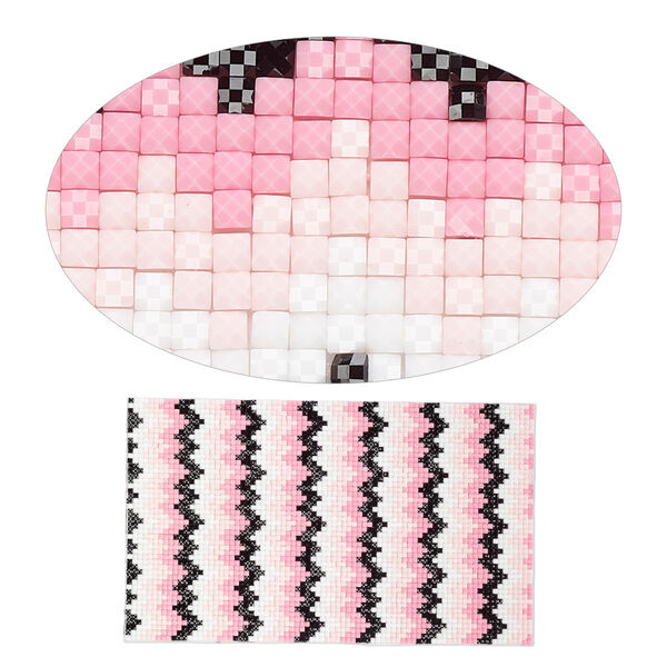 Adhesive sheet, My Style Deco Art™, peel-off, resin and glue, pinks / black / white, 8 x 4-3/4 inch rectangle, 1.8mm thick with chevron design. Sold individually. image number 0