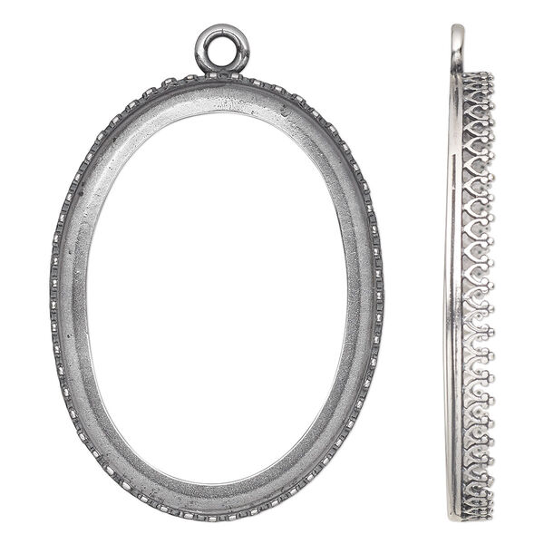 Focal, JBB Findings, antique silver-plated brass, 42x32mm oval with decorative trim, 40x30mm oval bezel setting. Sold individually. image number 0