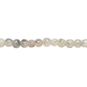 Tourmalinated quartz 1pkg1, hand-cut round bead natural, 13 inch 4-5mm