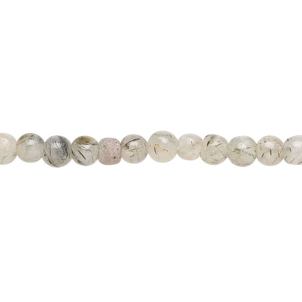 Tourmalinated quartz 1pkg1, hand-cut round bead natural, 13 inch 4-5mm image number 0