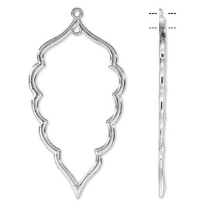 Focal, silver-plated "pewter" (zinc-based alloy), 56x30mm open leaf with loop. Sold per pkg of 2.